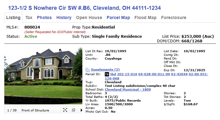 Example of a listing where the seller has requested “No IDX/Public Internet.” The identifier will appear directly below the MLS number.